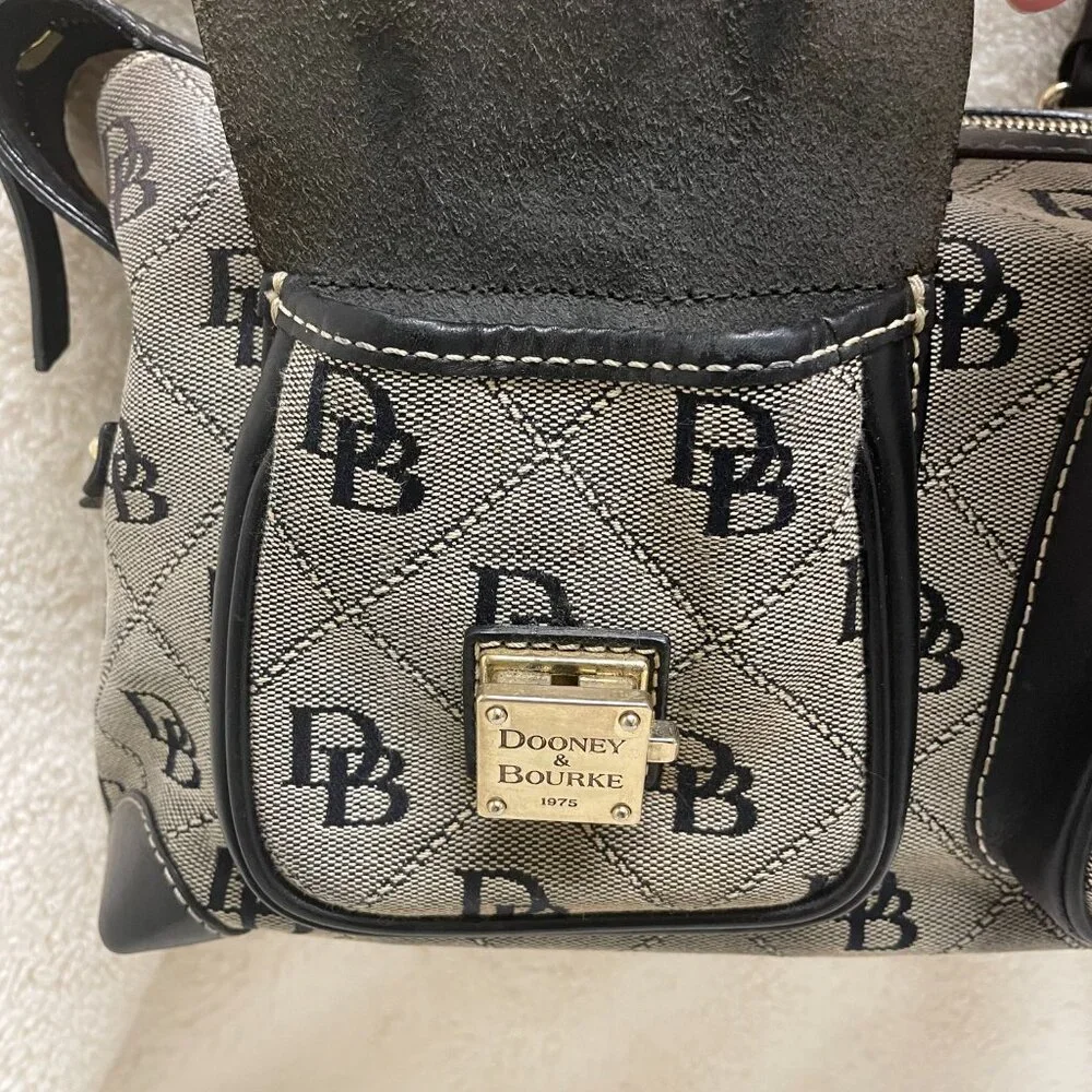 Dooney & Bourke Black/Grey Double Pocket Canvas/Leather Quilted Pattern Satchel - Picture 6 of 14